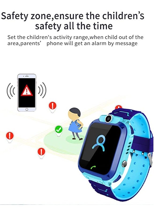 Waterproof Touching Screen Intelligent Smart Watch With SOS Call Voice Chat Alarm Clock Compatible For Android and iOS Phone Blue