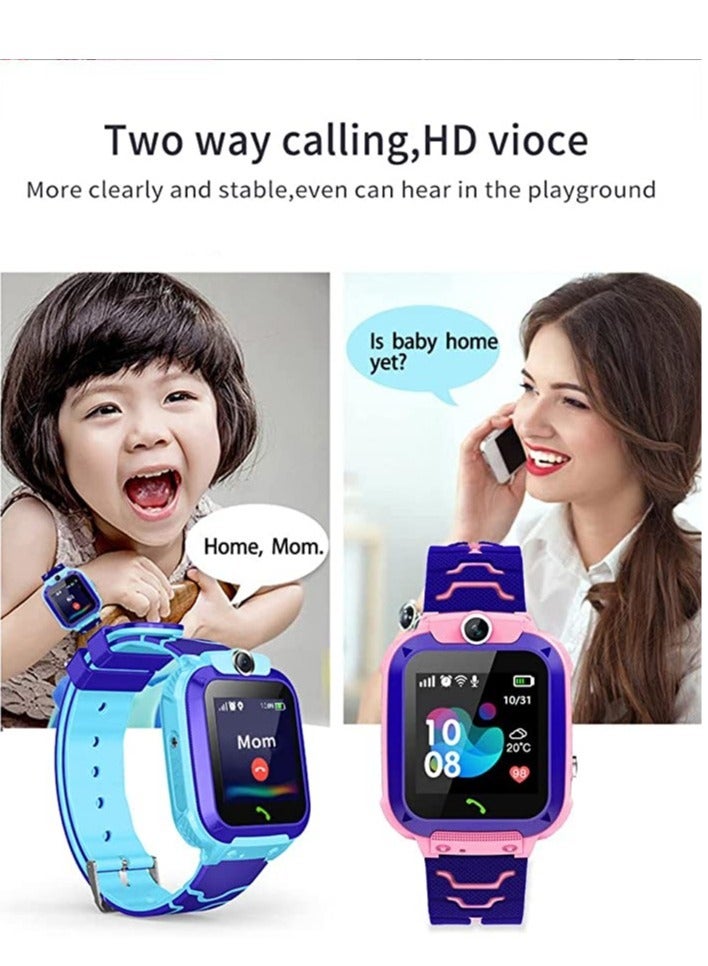 Waterproof Touching Screen Intelligent Smart Watch With SOS Call Voice Chat Alarm Clock Compatible For Android and iOS Phone Blue