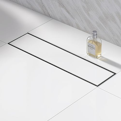 Ruhe Rectangular Tile Insert Shower Drain Channel | 24 x 4 Inches | Waste Water Floor Drain For 13mm Tile | 304 Stainless Steel | Invisible Shower Drainer Channel | Anti Cockroach Trap and Side Hole - Image 1