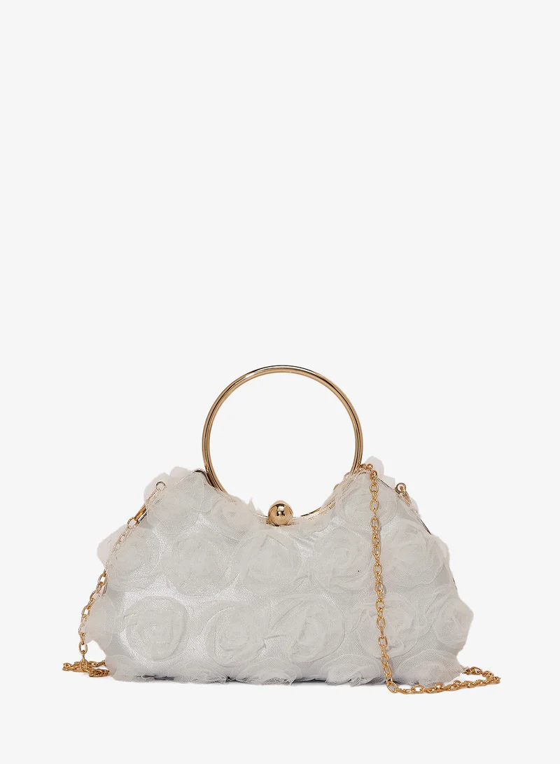 Flower Detailed Ring Handle Bag