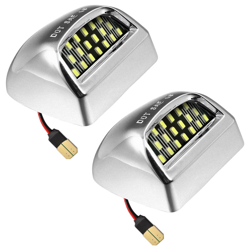 LESAUCE Full LED License Plate Light Chrome Housing Tag Lamp Assembly Replacement for Chevy Silverado 1500 2500 3500 Suburban Tahoe GMC Sierra Yukon XL, 6000K White, Pack of 2 - Image 1