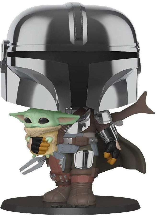 Funko - Pop! Star Wars: The Mandalorian - 10 Inch Chrome Mandalorian with The Child Vinyl Action Figure - Image 1