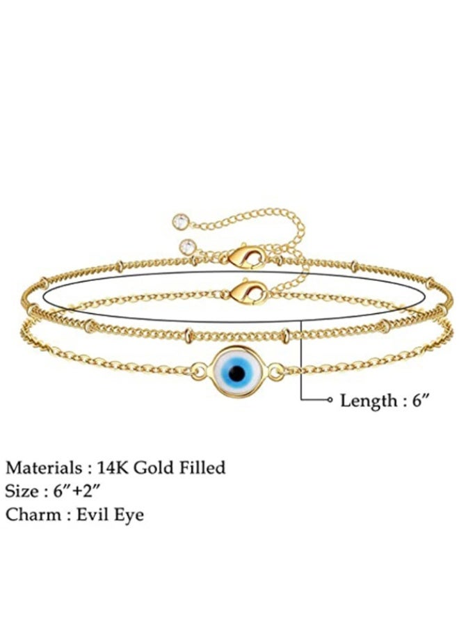 14 Gold Filled Bracelet Evil Eye Double Layer Bracelet Fashion Bracelet For Women Girls - Image 4