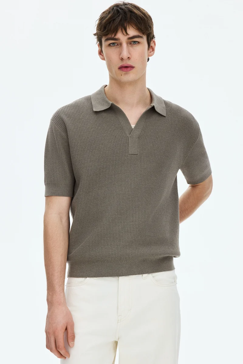 Regular Fit Cable-knit polo shirt