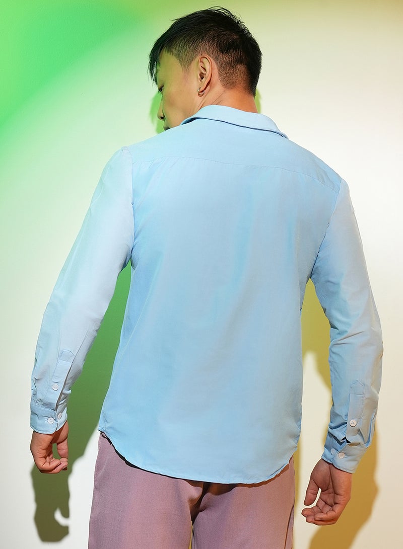 Campus Sutra Campus Sutra Men's Sky Blue Solid Basic Shirt For Casual Wear | Spread Collar | Long Sleeve | Button Closure | Shirt Crafted With Comfort Fit For Everyday Wear  - Image 5