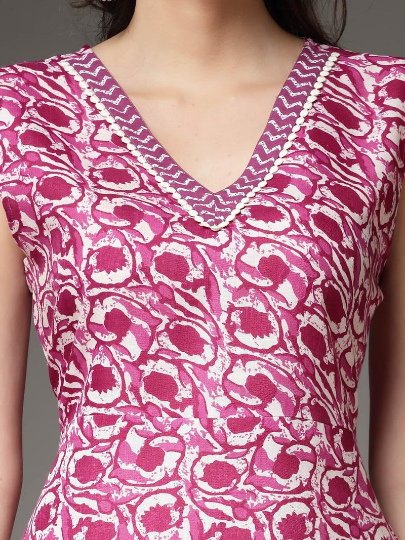 Stylum Women's Floral Printed Cotton Blend A-Line Kurta Purple - Image 4