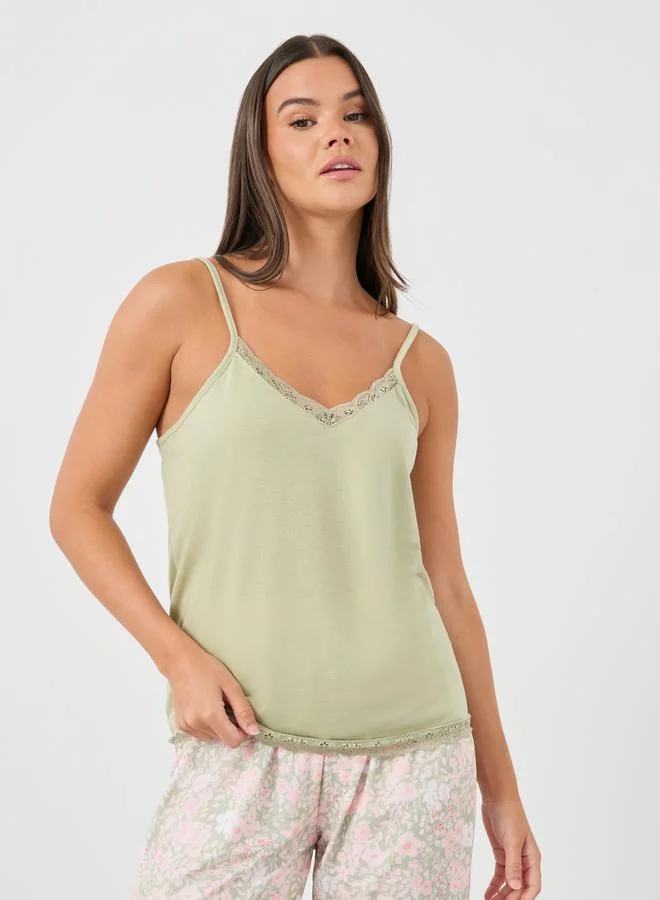 Styli Styli Lace Insert Strappy Top and Printed Pyjama Set
