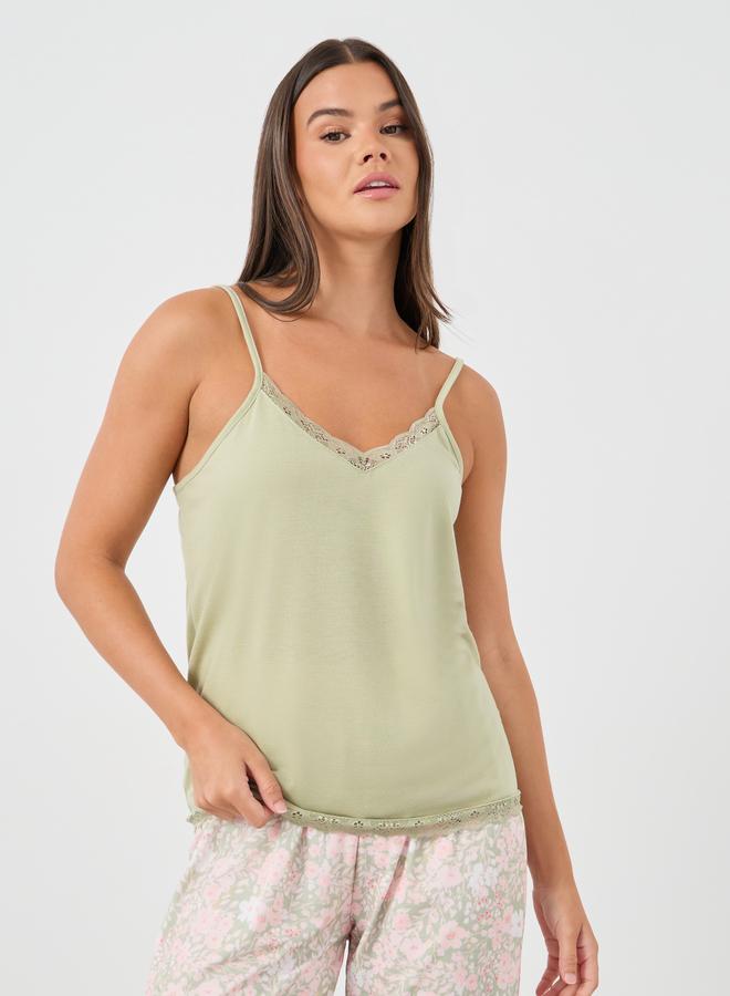 Styli Lace Insert Strappy Top and Printed Pyjama Set - Image 3