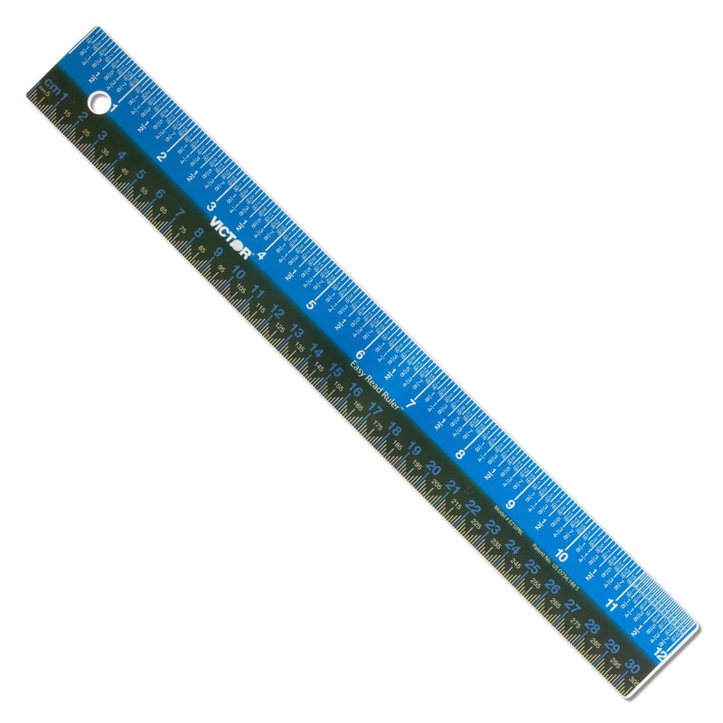 Victor EZ12PBL Plastic Dual Color 12 Inch Easy Read Ruler with Inches, Centimeters and Millimeters Measurements, Blue/Black - Image 1