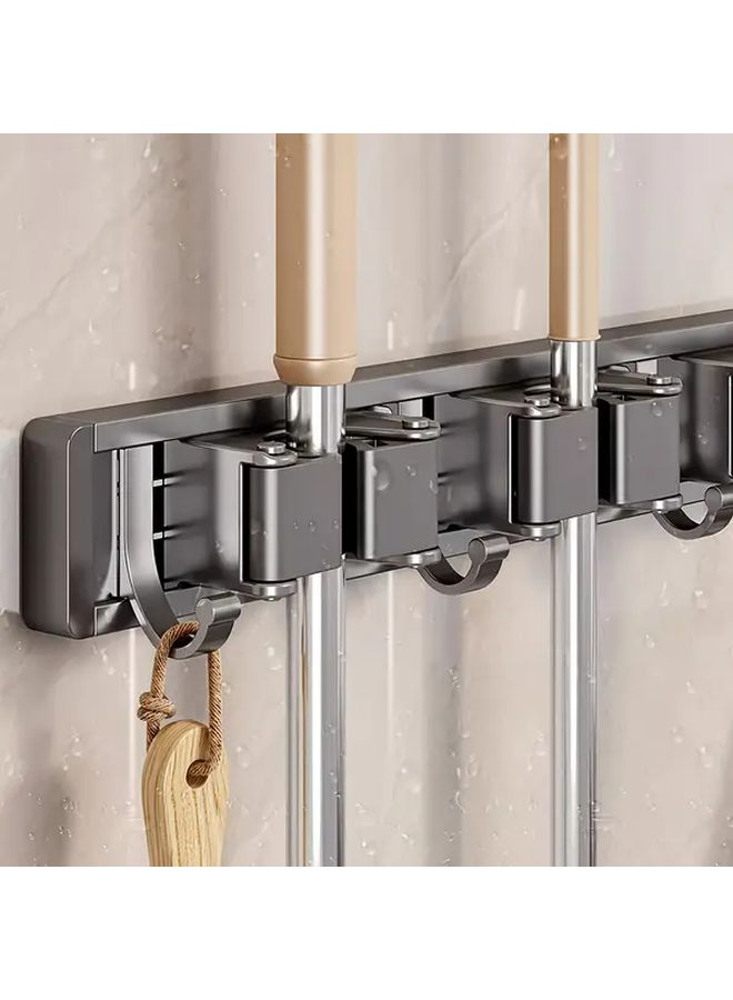 Heavy Duty Metal Mop And Broom Holder 4 Hooks 3 Clips Wall Mounted Storage Rack Grey For Kitchen Laundry Room Garage - Image 4