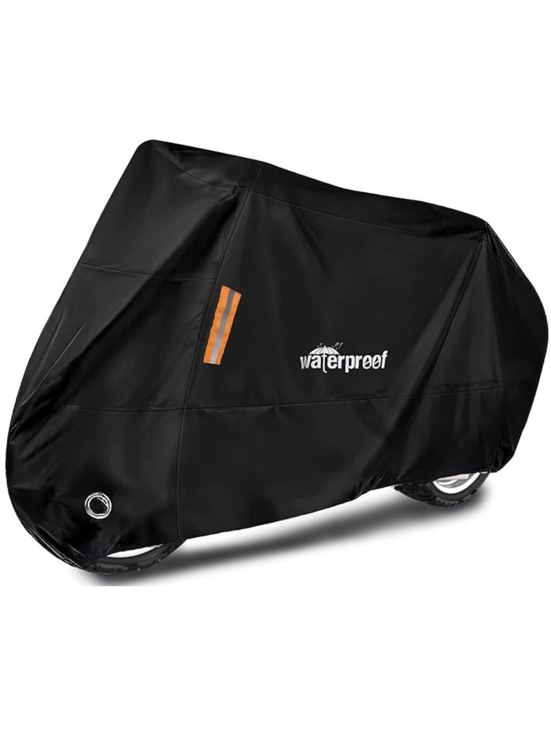 Generic 210T Motorcycle Cover, Waterproof Durable Tear Resistant Motorbike Scooter Mopeds Cover All Season Protection from Snow Dust UV with Large Locking Hole Storage Bag for Honda, Yamaha, Suzuki, Harley  - Image 1