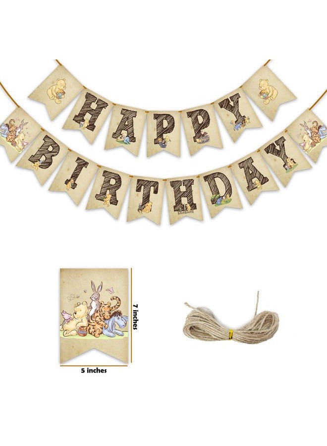 Litenx Winnie Happy Birthday Banner - Classic Bear Winnie Banner - Birthday Party Decorations and Supplies - A04 - Image 2