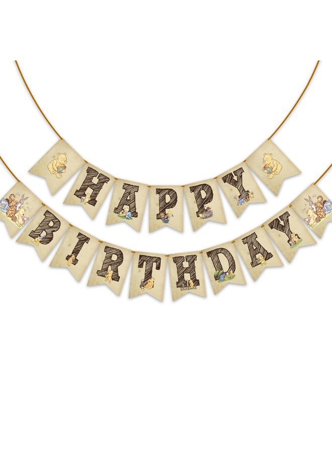 Litenx Winnie Happy Birthday Banner - Classic Bear Winnie Banner - Birthday Party Decorations and Supplies - A04 - Image 1