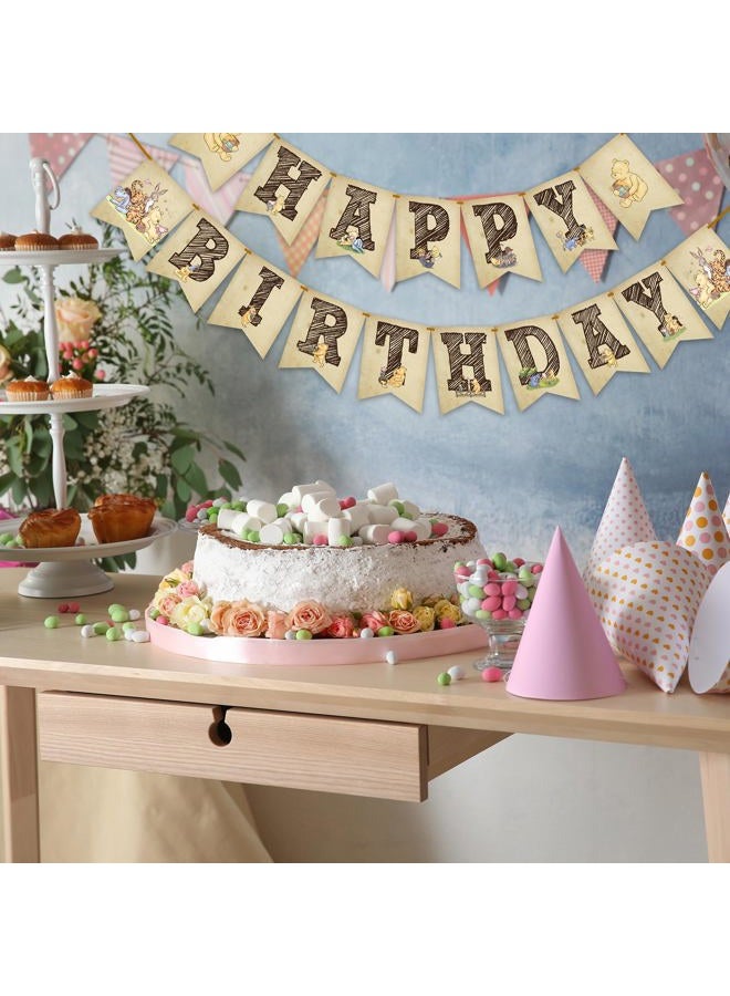 Litenx Winnie Happy Birthday Banner - Classic Bear Winnie Banner - Birthday Party Decorations and Supplies - A04 - Image 4
