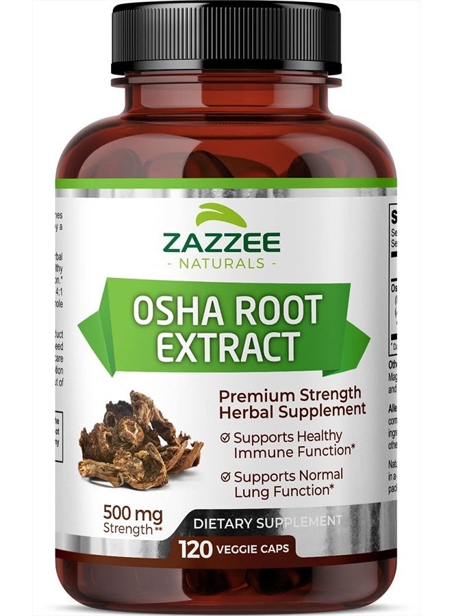 Zazzee OSHA Root Extract 120 Vegan Capsules, 500 mg Strength, Potent 4:1 Extract, Ligusticum porteri, Non-GMO and All-Natural - Image 1
