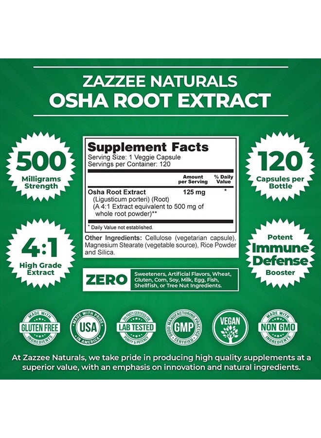Zazzee OSHA Root Extract 120 Vegan Capsules, 500 mg Strength, Potent 4:1 Extract, Ligusticum porteri, Non-GMO and All-Natural - Image 2