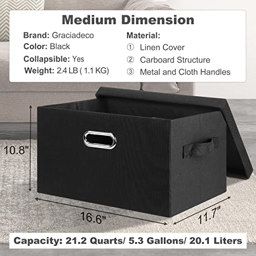 Graciadeco Medium 15" 21 Quart Collapsible Stackable Storage Bins with Lids, 5 Packs Black Foldable Fabric Closet Storage Boxes with Lids, Lidded Heavy-duty Linen Baskets(15x11x8) - Image 2