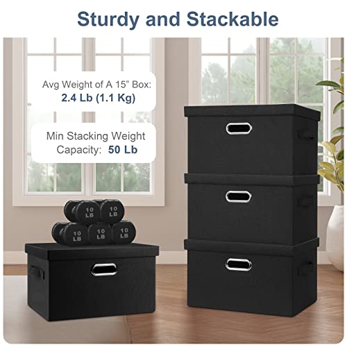 Graciadeco Medium 15" 21 Quart Collapsible Stackable Storage Bins with Lids, 5 Packs Black Foldable Fabric Closet Storage Boxes with Lids, Lidded Heavy-duty Linen Baskets(15x11x8) - Image 4