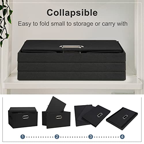 Graciadeco Medium 15" 21 Quart Collapsible Stackable Storage Bins with Lids, 5 Packs Black Foldable Fabric Closet Storage Boxes with Lids, Lidded Heavy-duty Linen Baskets(15x11x8) - Image 5