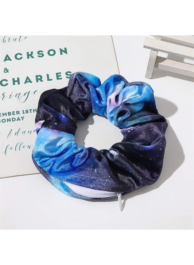 DINPREY Women Velvet Multicolor Scrunchie with zipper pouch hair ties Ropes secret zipper pocket scrunchies Tie Hidden Tie Dye scrunchies Soft Stash Hair Elastic Ties for Vsco Girl Stuff Scrunchies (6 Pcs C) - Image 5