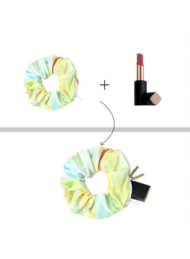 DINPREY Women Velvet Multicolor Scrunchie with zipper pouch hair ties Ropes secret zipper pocket scrunchies Tie Hidden Tie Dye scrunchies Soft Stash Hair Elastic Ties for Vsco Girl Stuff Scrunchies (6 Pcs C) - Image 4