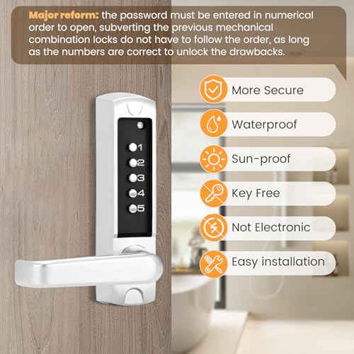Souyou Mechanical Door Lock with HandleStainless Steel Mechanical Keyless Entry Door LockThe Password Must be Entered in Numerical Order to UnlockMore SecureSilvery - Image 3