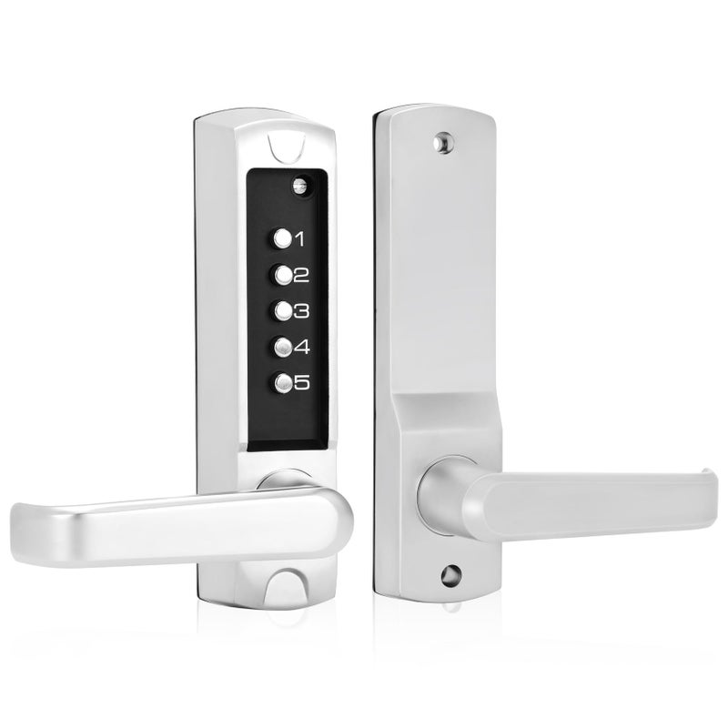 Souyou Mechanical Door Lock with HandleStainless Steel Mechanical Keyless Entry Door LockThe Password Must be Entered in Numerical Order to UnlockMore SecureSilvery - Image 2