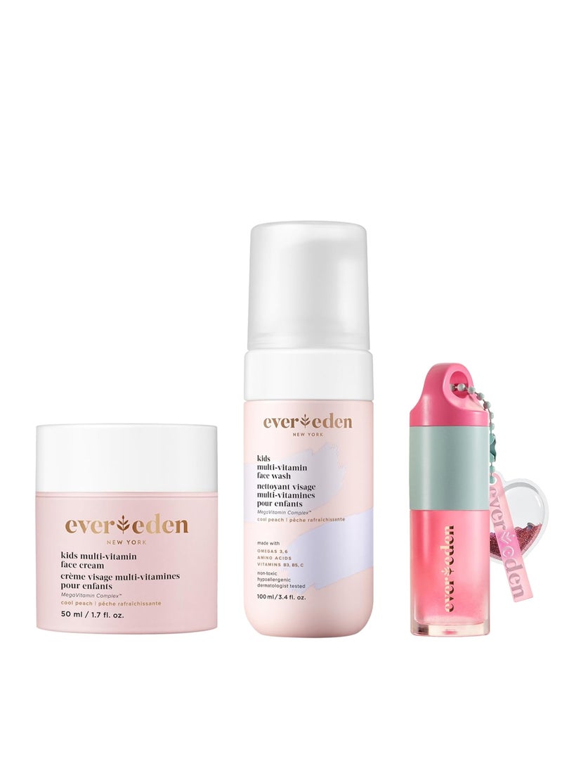 Evereden Evereden Happy Kids Skin  Lips Routine  MultiVitamin Face Wash  Face Cream Peach  Tinted Lip Oil Sakura Pink Set  Clean  Vegan Skin Care for Kids 3  Moisturizing Nourishing  Protective 