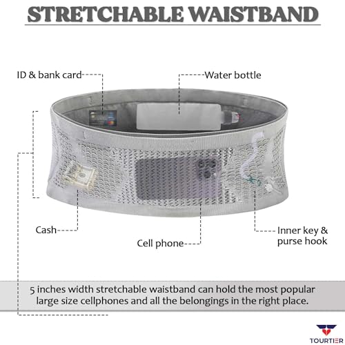 TOURTIER Multifunctional Knit Breathable Waist Bag - Adjustable Running Belt, Universal Running Waist Pack for Jogging, Gym, Sports, Hiking, Cycling Outdoor Activities (Grey) - Image 3