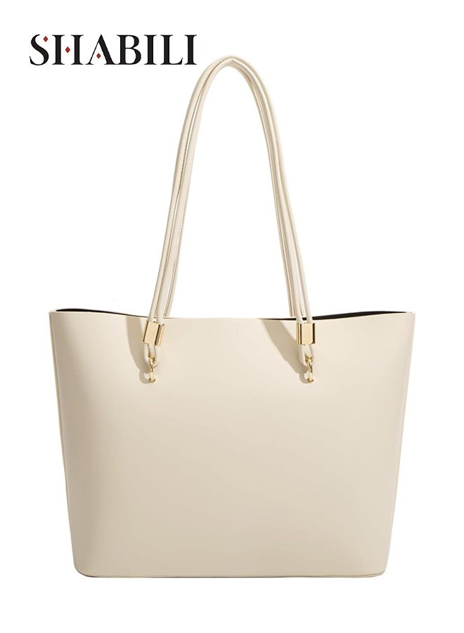 SHABILI Women Spacious PU Leather Laptop Tote Briefcase, Ladies 15.6-Inch Business Travel Shoulder Satchel with Magnetic Pocket and Detachable Strap, Office Purse Laptop Bag for College Daily Use (White) - Image 1