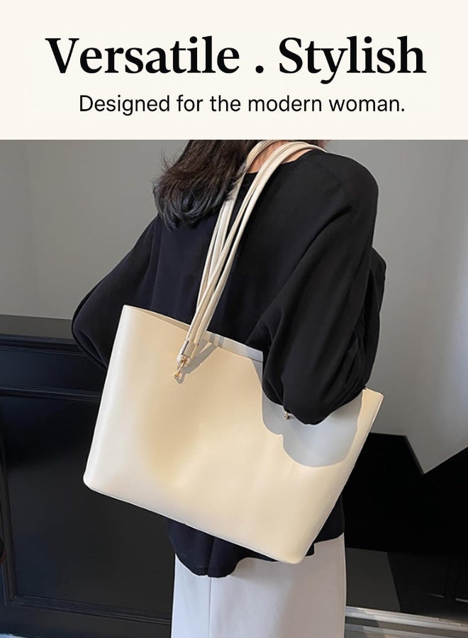 SHABILI Women Spacious PU Leather Laptop Tote Briefcase, Ladies 15.6-Inch Business Travel Shoulder Satchel with Magnetic Pocket and Detachable Strap, Office Purse Laptop Bag for College Daily Use (White) - Image 2