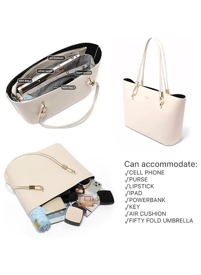 SHABILI Women Spacious PU Leather Laptop Tote Briefcase, Ladies 15.6-Inch Business Travel Shoulder Satchel with Magnetic Pocket and Detachable Strap, Office Purse Laptop Bag for College Daily Use (White) - Image 4