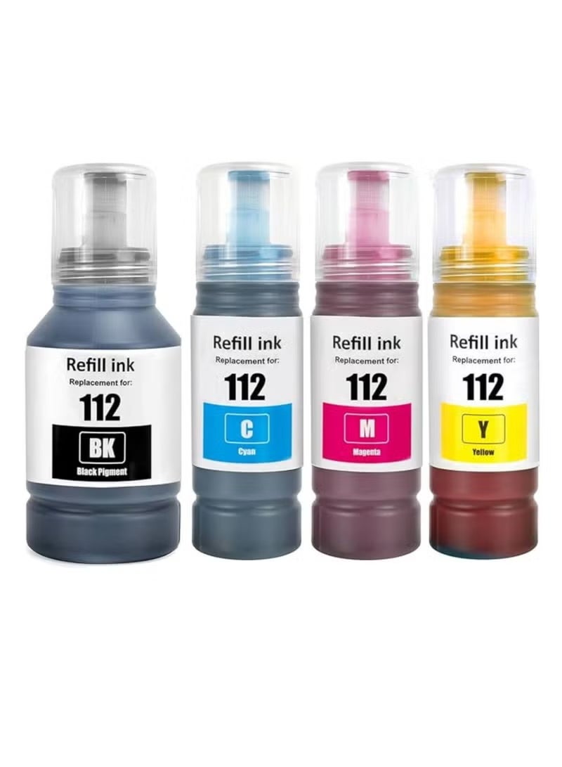 112 Ink Compatible with Epson 112 C13T06C14A C13T06C24A C13T06C34A C13T06C44A Ink Container Refill Ink Multipack for ECOTANK L6490 L6550 L6570 L6580 L1116 0 L15 0150 L15160 L15180(4-Pack)