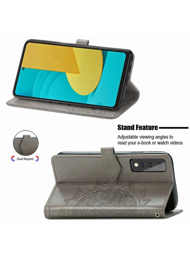 اس-توب جراب لهاتف LG Stylo 7، جراب جلدي أفقي منقوش عليه زهرة ماندالا مع حامل / فتحة بطاقة / محفظة / حبل - Image 4