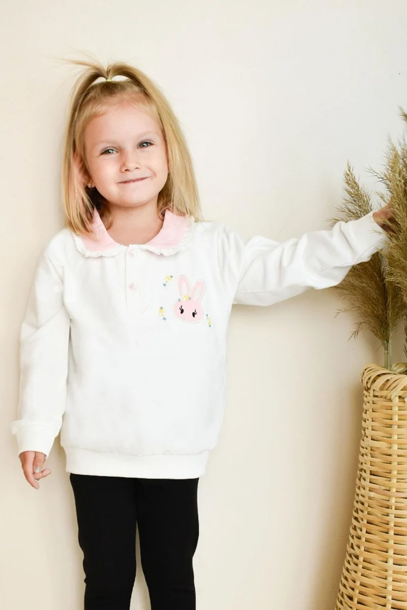 Breeze Girl's Sweatshirt Rabbit Embroidered Buttoned 2-6 Years, Ecru