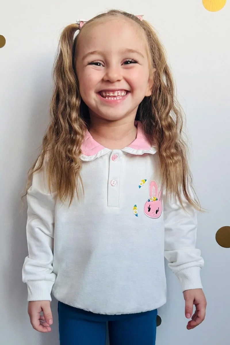 Breeze Girl's Sweatshirt Rabbit Embroidered Buttoned 2-6 Years, Ecru