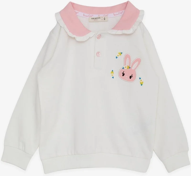 Breeze Girl's Sweatshirt Rabbit Embroidered Buttoned 2-6 Years, Ecru