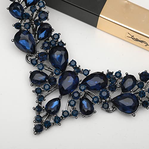CSY 4 Pcs/Set Austrian Crystal Necklace Earrings Bracelet Ring Bridal Jewelry Sets for Brides Wedding Party Costume Accessories Gifts for Women (02-black-navy blue) - Image 5