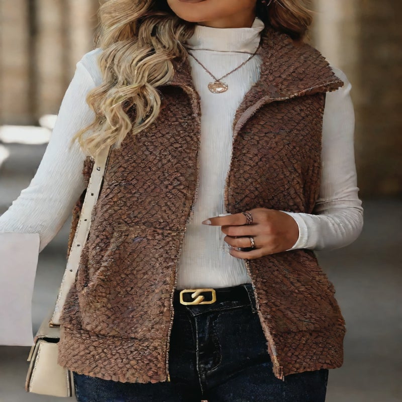 Double-Sided Fleece Zip-Up Vest with Pockets for Women - Image 4