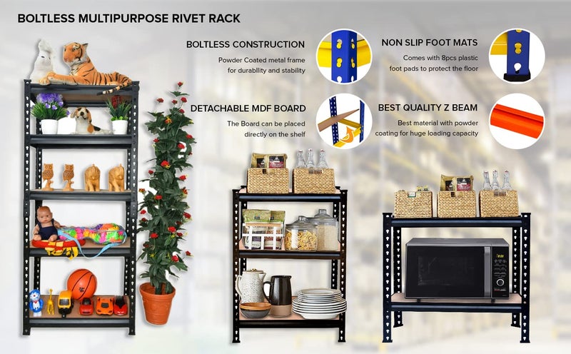 NAVRANG NAVRANG 72 36 15 Inches 5 Shelves Iron Matte Finish Adjustable Shelving Unit Storage Utility Display Rack Steel Boltless Rivet Rack Black  - Image 3