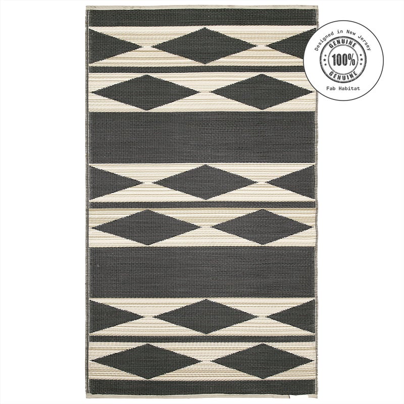 Fab Habitat Outdoor Rug - Waterproof, Fade Resistant, Crease-Free - Premium Recycled Plastic - Geometric Tribal - Patio, Deck, Porch, Balcony, Laundry Room - Cairo - Natural & Black - 4 x 6 ft - Image 3