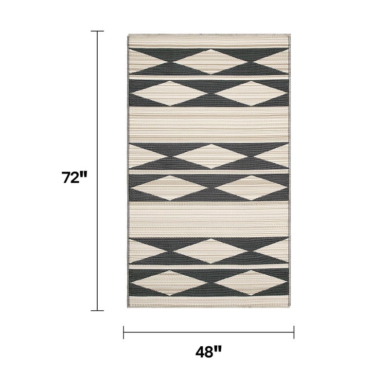 Fab Habitat Outdoor Rug - Waterproof, Fade Resistant, Crease-Free - Premium Recycled Plastic - Geometric Tribal - Patio, Deck, Porch, Balcony, Laundry Room - Cairo - Natural & Black - 4 x 6 ft - Image 2