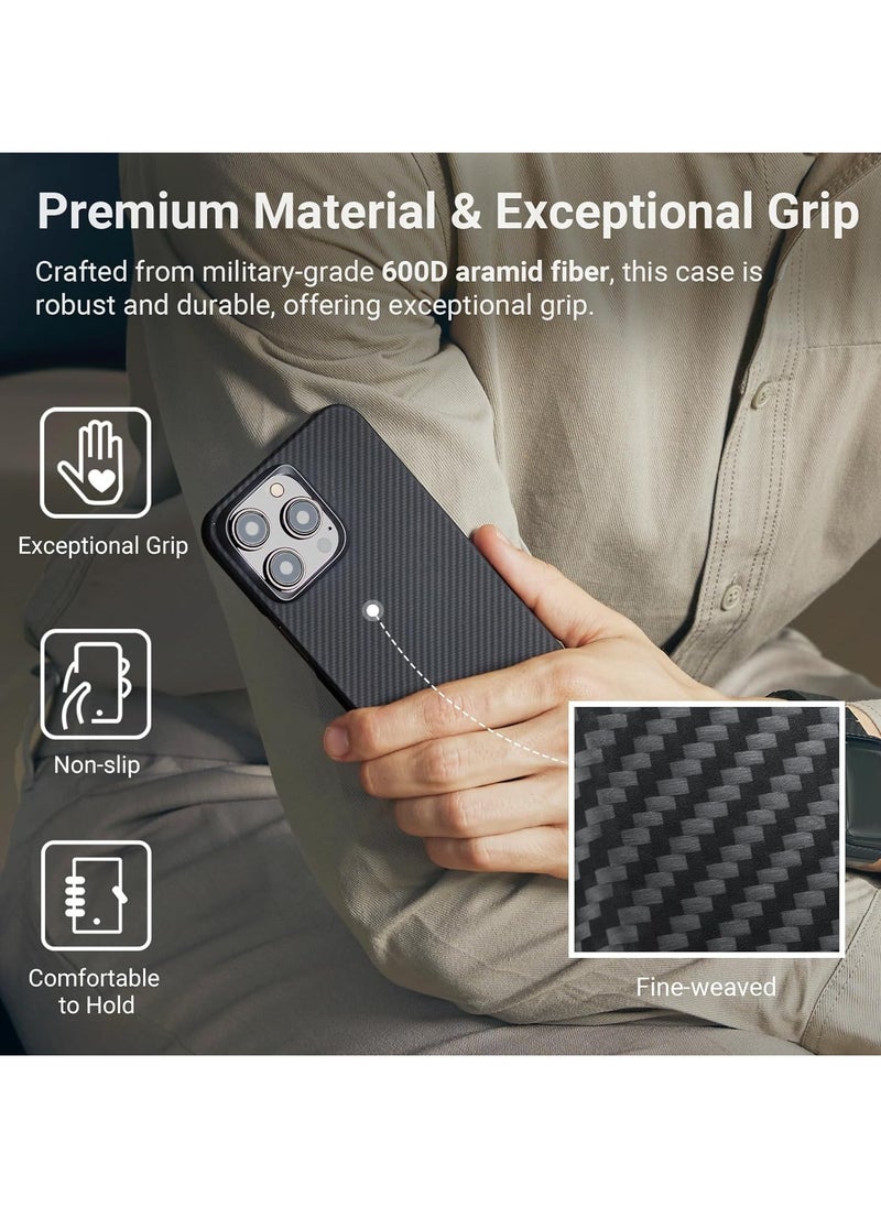 PITAKA Case for iPhone 15 Pro Compatible with MagSafe, Slim & Light iPhone 15 Pro Case 6.1-inch with a Case-Less Touch Feeling, 600D Aramid Fiber Made [MagEZ Case 4 - Black/Grey(Twill)]  - Image 4