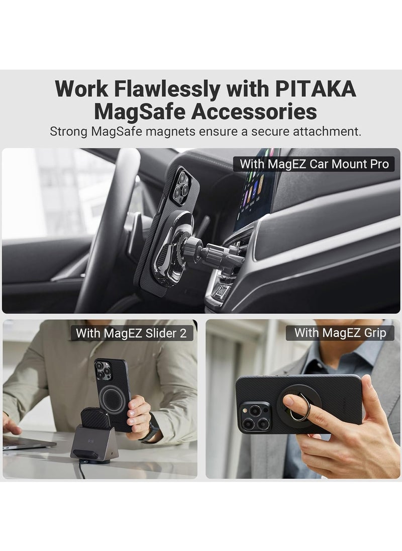 PITAKA Case for iPhone 15 Pro Compatible with MagSafe, Slim & Light iPhone 15 Pro Case 6.1-inch with a Case-Less Touch Feeling, 600D Aramid Fiber Made [MagEZ Case 4 - Black/Grey(Twill)]  - Image 3