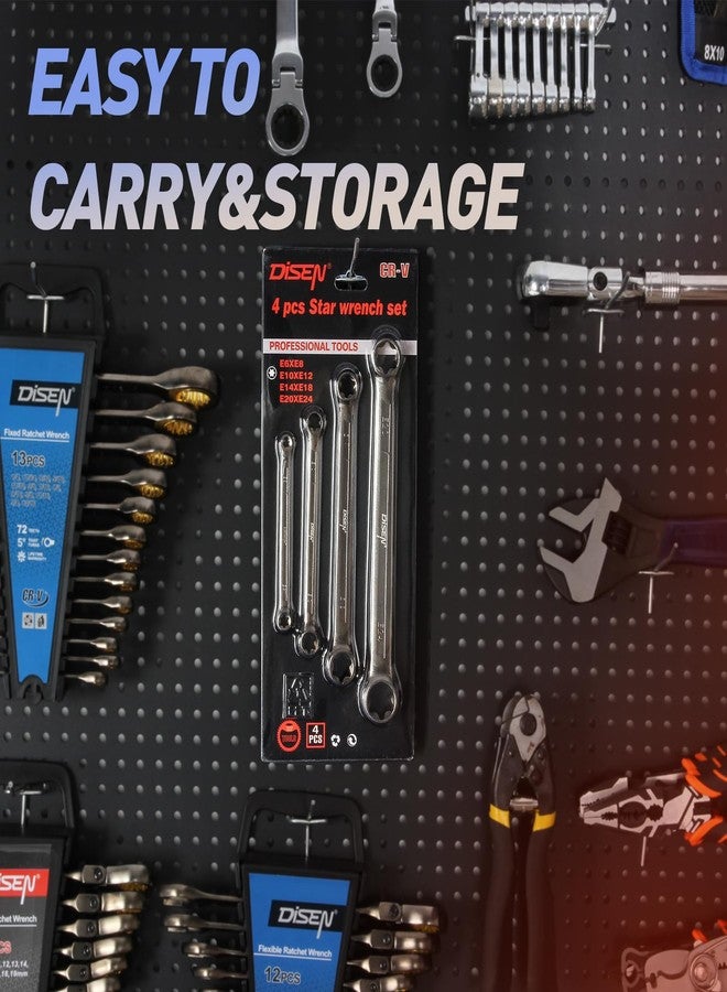 ديزن مجموعة مفاتيح ربط E-Torx مُحسّنة من DISEN 2025، مكونة من 4 قطع، مجموعة مفاتيح ربط ذات طرفين، مصنوعة من فولاذ CR-V، تتضمن E6*E8، E10*E12، E14*E18، E20*E24 - Image 5