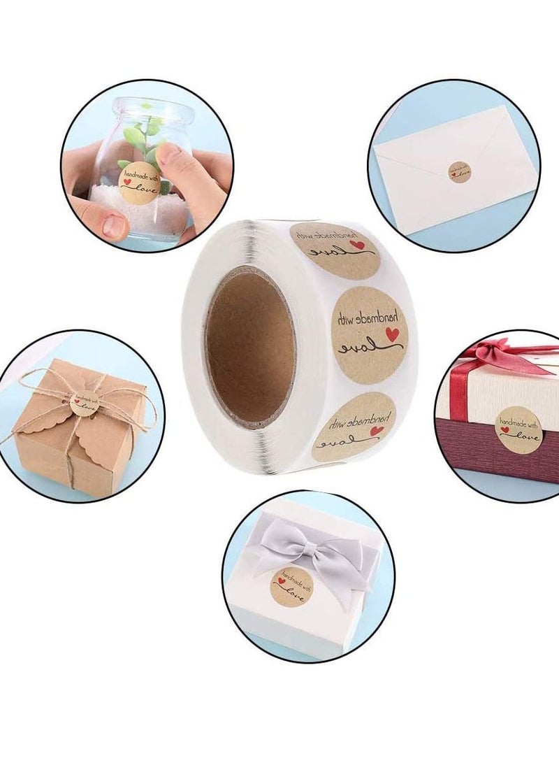 Wownect Brown Kraft Paper Labels Stickers Handmade With Love [1inch Sticker][500 Pcs Labels] for Baking Packaging, Envelope Seals, Birthday, Party Gift Wrap, Brown Tags for Wedding - Image 2