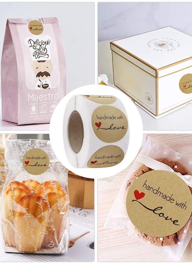 Wownect Brown Kraft Paper Labels Stickers Handmade With Love [1inch Sticker][500 Pcs Labels] for Baking Packaging, Envelope Seals, Birthday, Party Gift Wrap, Brown Tags for Wedding - Image 5