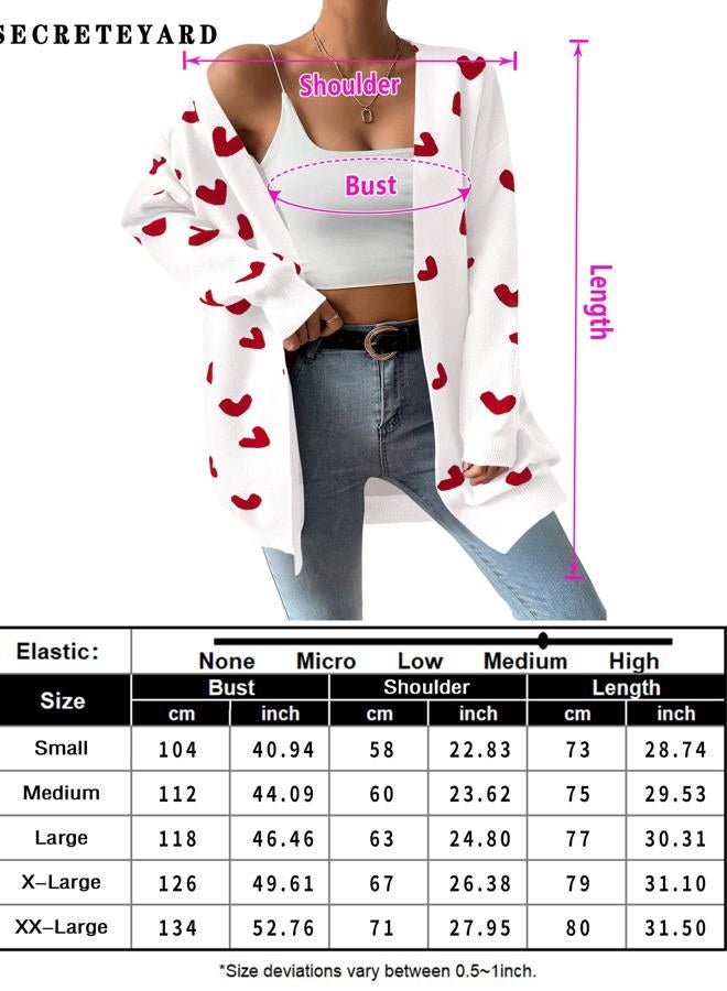 SECRETEYARD Womens Cute Heart Cardigans Oversized Long Sleeve Open Front Knit Sweaters White - Image 5