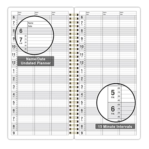 Indeme Salon Appointment Book - 15 Min Increments, 3 Cols, 200 Pages, 6.1'' x 11.54'', 6 AM - 9 PM, Undated Daily & Hourly Planner, Twin-Wire Bound, Thick Cover - Image 3