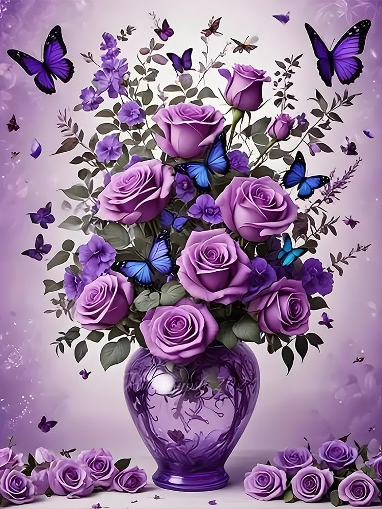 DIYCYCY FloralButterfly Diamond Art Kits for Adults BeginnersDIY 5D Diamond Painting FlowersRound Full Drill Gem Art for AdultsDiamond Dots Paintings Picture Crafts Home Wall Decor 12x16 in